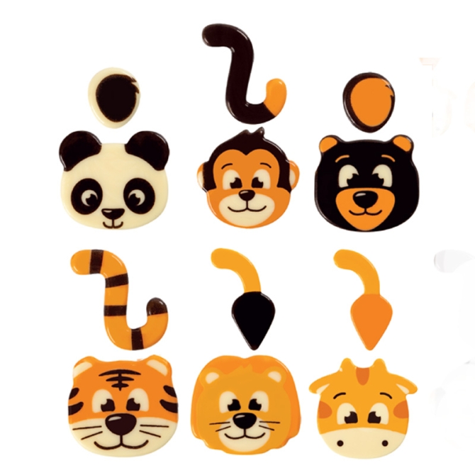 6 Animales de la Selva (Cabeza  +  Cola)  4 cm- Chocolate 