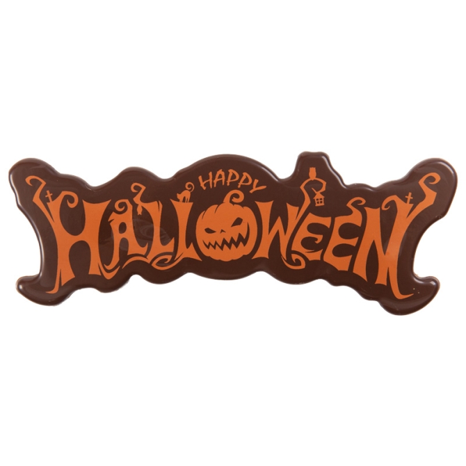 Placa Feliz Halloween (15 cm) - Chocolate negro 