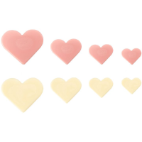 Lote de 8 corazones - 4 corazones blancos y 4 corazones rosas - Chocolate blanco