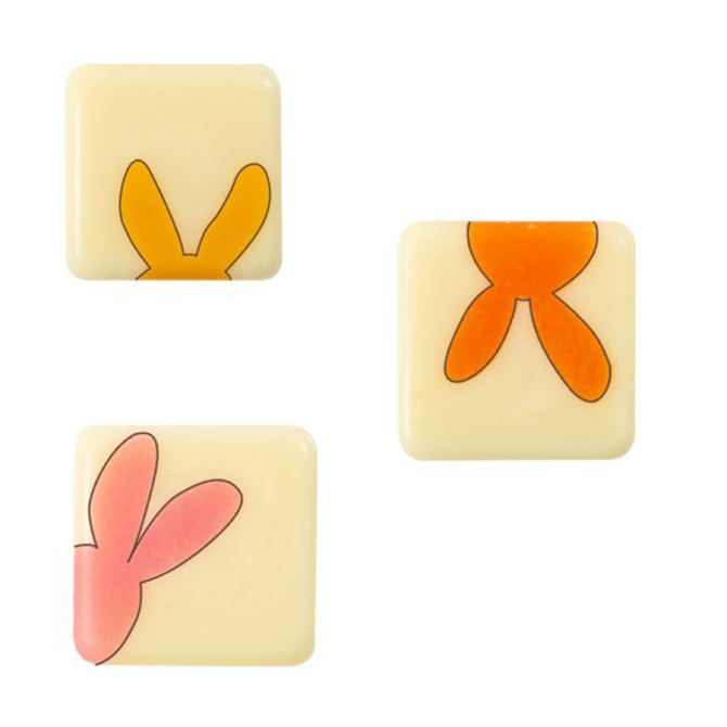 3 Mini Cuadrados Cabeza de Conejo (2 cm) - Chocolate Blanco 