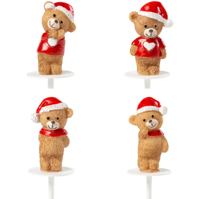 2 Púas de Oso Navideño con Gorro - Resina 