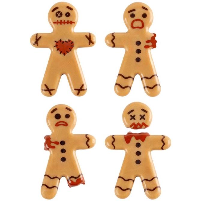 4 terrorficos hombrecitos de jengibre de Halloween de 4, 4 cm - Chocolate 