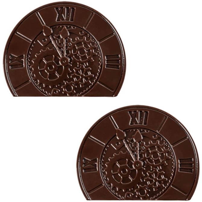 2 tapas de troncos con forma de reloj (10 cm) - Chocolate negro 
