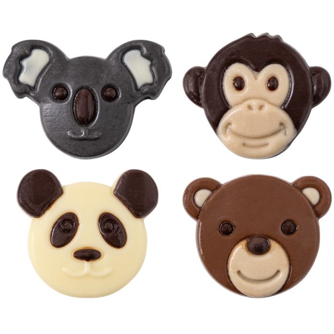 Surtido de 4 Cabezas de Animales (3 cm) - Chocolate 