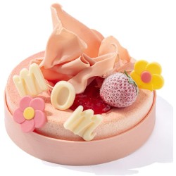 5 peque�as flores rosas y amarillas de 3 cm - Chocolate blanco. n�1