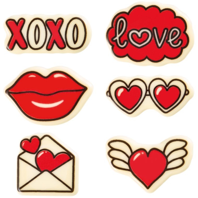 Juego de 6 adornos para el D�a de San Valent�n � Chocolate blanco 
