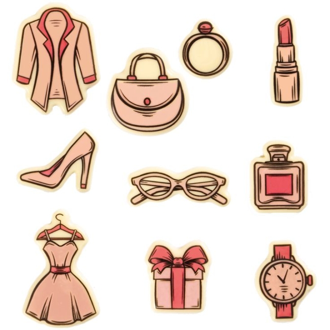 Juego de 10 adornos de moda � Chocolate blanco 