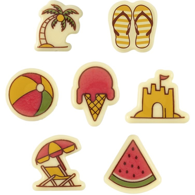 Juego de 7 adornos de verano (4 cm) � Chocolate blanco 