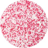 50 g de grageas de colores fucsia, rosa y blanco.