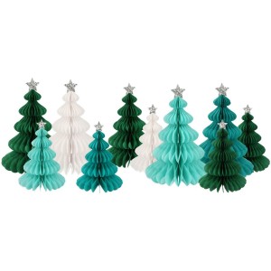 Set de 10 decoraciones de mesa de abeto para desplegar - Verde/Blanco
