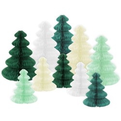 Set de 10 decoraciones de mesa de abeto para desplegar - Verde / Blanco. n1