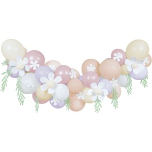 Guirnalda de globos con margaritas en colores pastel