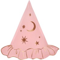 Contiene : 1 x 8 platos de sombrero de bruja rosa