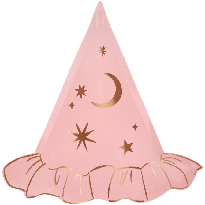 8 platos de sombrero de bruja rosa 