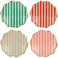 8 platos festivos a rayas con acabado dorado