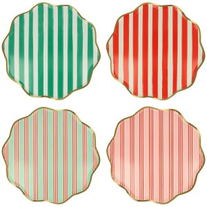 8 platos festivos a rayas con acabado dorado