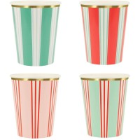 8 tazas festivas a rayas con acabado dorado