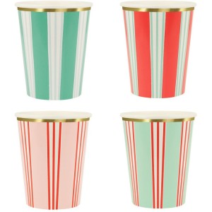 8 tazas festivas a rayas con acabado dorado