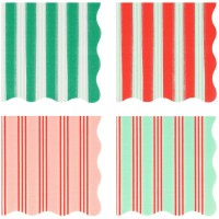 16 Pequeas Servilletas Festivas a Rayas con Acabado Dorado