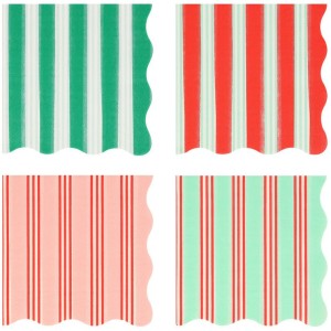 16 Pequeas Servilletas Festivas a Rayas con Acabado Dorado