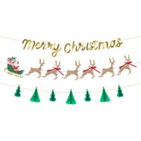 Guirnalda de Pap Noel, trineo y renos