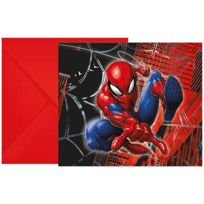 6 invitaciones de Spiderman World Of Webs 