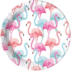 8 Platos de Flamingo Rosa Tropical