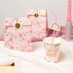 4 bolsas de regalo con estampado floral rosa. n°3