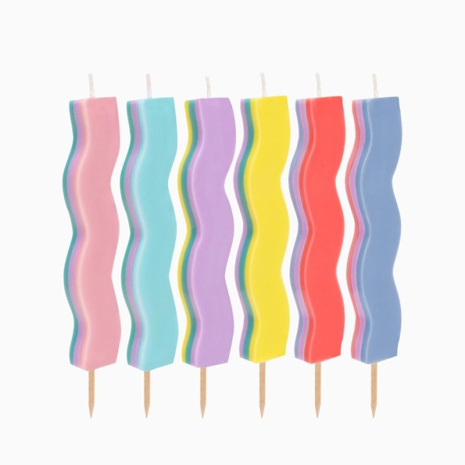 6 velas onduladas Happy Vibes de 10 cm 