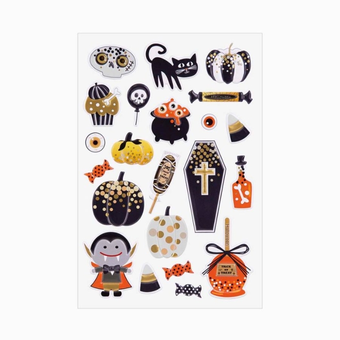 22 pegatinas de Halloween � Acabado met�lico dorado y en relieve 