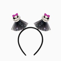 Diadema de esqueleto de Halloween con lazo rosa y tul.