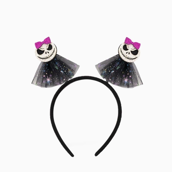 Diadema de esqueleto de Halloween con lazo rosa y tul. 