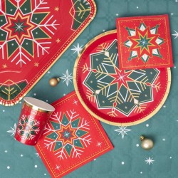6 platos con copos de nieve verdes y rojos. n�1