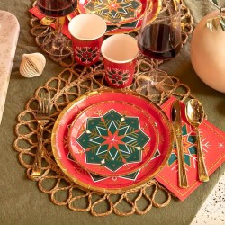 6 Platos Peque�os con Copos de Nieve Verdes y Rojos. n�1