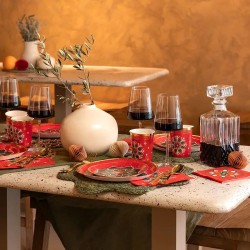 6 vasos con copos de nieve verdes y rojos. n�3