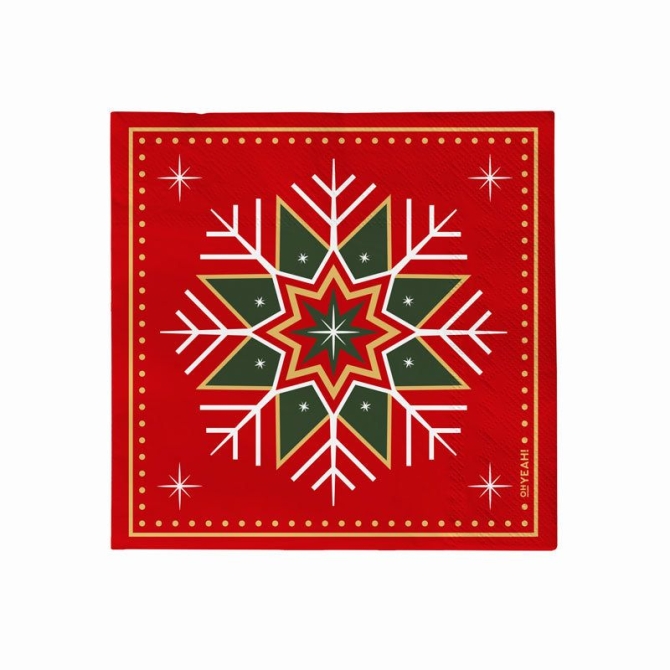30 servilletas con dise�o de copos de nieve verdes y rojos 