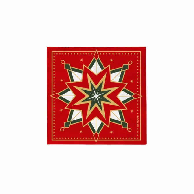 20 servilletas peque�as con dise�o de copos de nieve verdes y rojos 