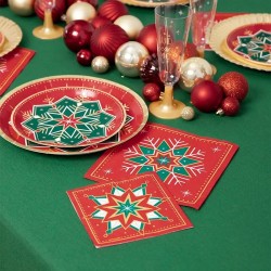20 servilletas peque�as con dise�o de copos de nieve verdes y rojos. n�4