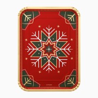 Juego de 2 bandejas rectangulares con dise�os de copos de nieve verdes y rojos.