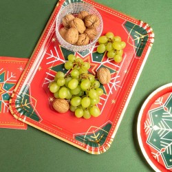 Juego de 2 bandejas rectangulares con dise�os de copos de nieve verdes y rojos.. n�1
