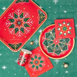 Juego de 2 bandejas rectangulares con dise�os de copos de nieve verdes y rojos.. n�4