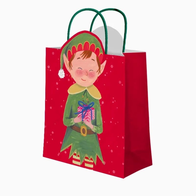 Bolsa de regalo navide�a grande con dise�o de elfo - 42 cm 