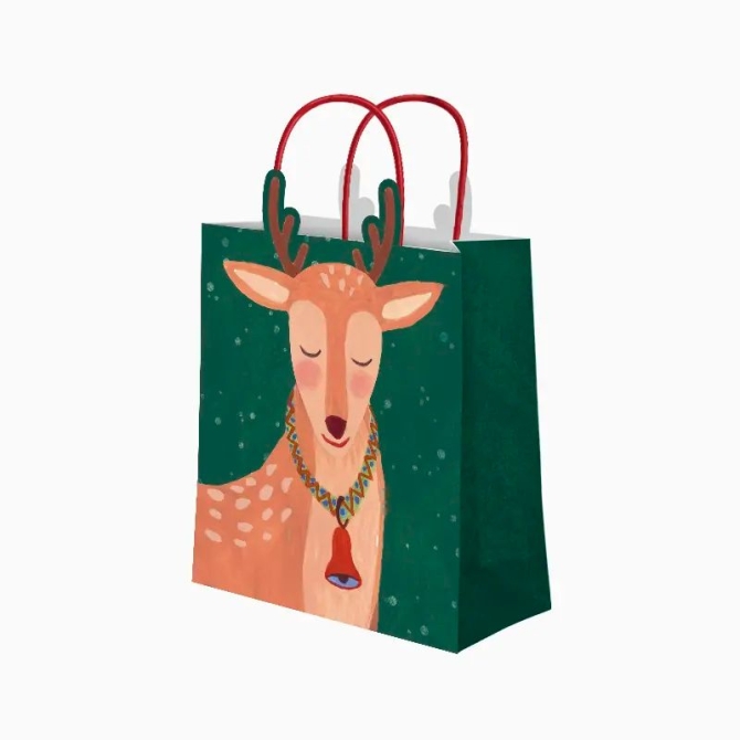 Bolsa de regalo navide�a con dise�o de reno - 32 cm 