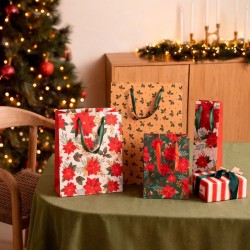 Bolsa de regalo navide�a peque�a con dise�o de flor de Pascua blanca - 24 cm. n�1