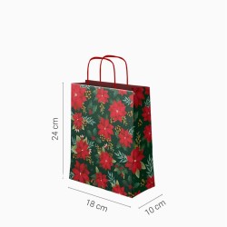 Bolsa de regalo navide�a peque�a con dise�o de flor de Pascua verde - 24 cm. n�2