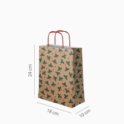 Bolsa de regalo navide�a peque�a con dise�o de acebo - 24 cm. n�2