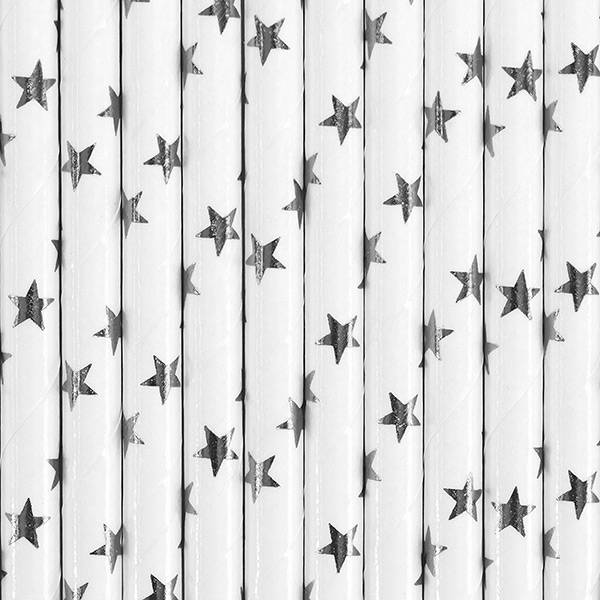 10 pajitas de papel de estrella plateada 