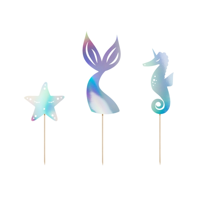 3 Cake Toppers Sirena - Iridiscente 