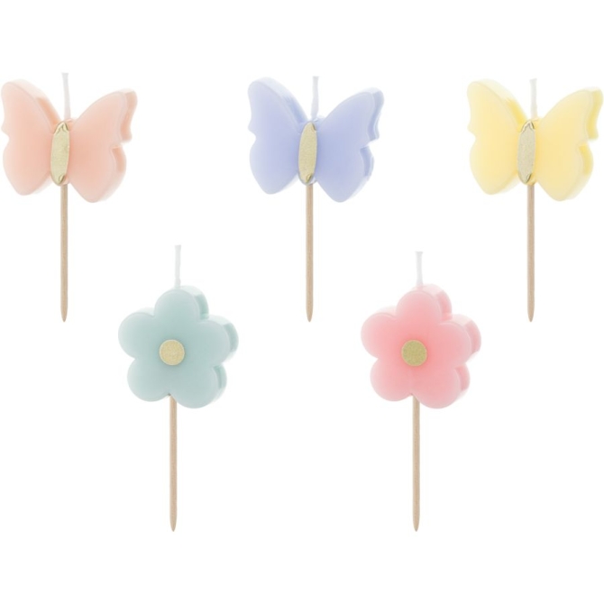 5 velas de flores / mariposas 
