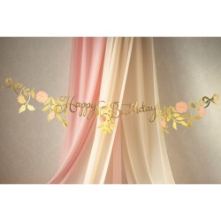 Banner de feliz cumpleaos con flores rosas y doradas - 1, 3 m. n2